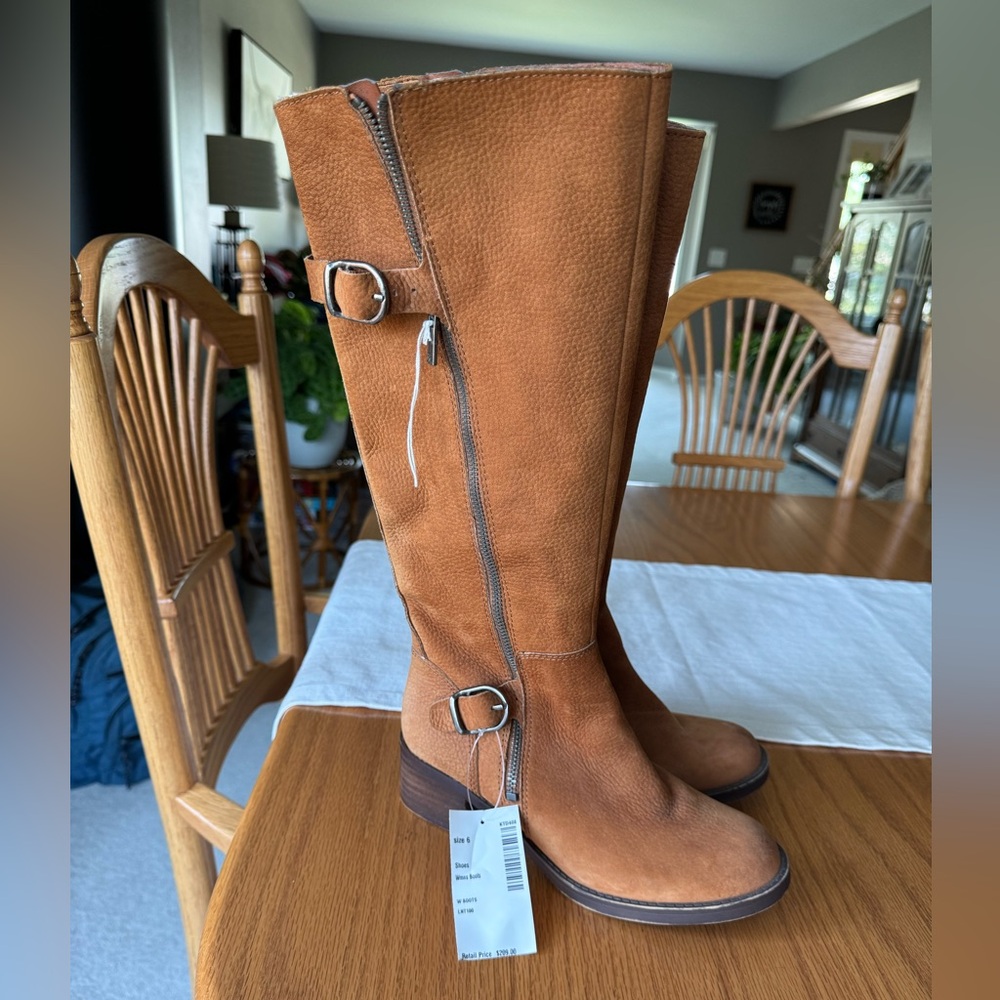 NWT Lucky Brand Hoxy Cognac Brown Pebbled Leather Knee High Riding Boot 6